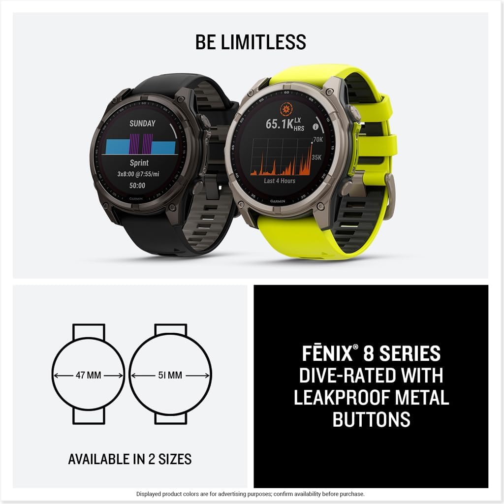 Garmin fēnix® 8 – 47 mm,Solar,Sapphire,Premium Multisport GPS Smartwatch, Long-Lasting Battery Life,Dive-Rated, Built-in LED Flashlight, Carbon Gray DLC Titanium Bezel Black/Pebble Gray Silicone Band