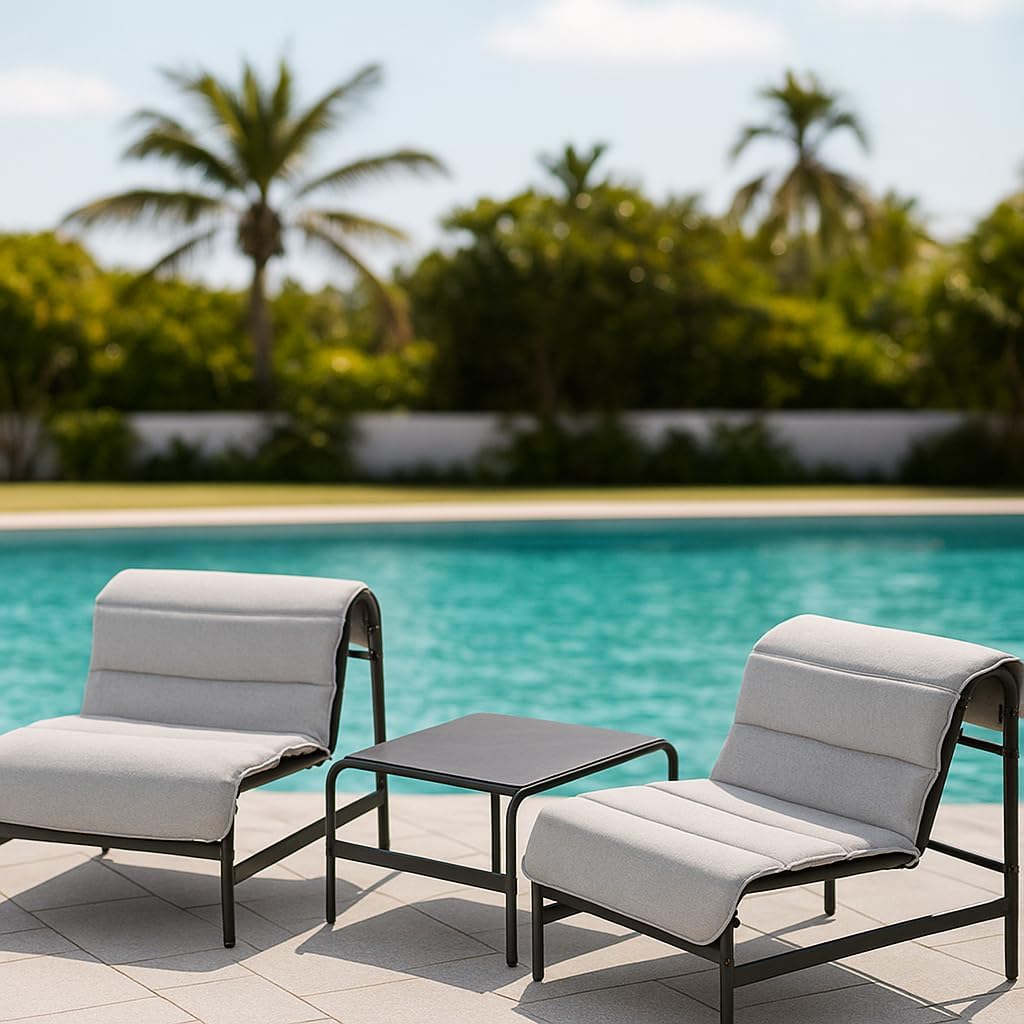 Grand patio 3-Piece Oversized Outdoor Furniture Set,Wide and Deep Lounge Chairs with Olefin Cushions and Stone-Top Side Table,Perfect for Balcony, Backyard,Porch,Garden,Poolside-(Black&Grey Cushion)