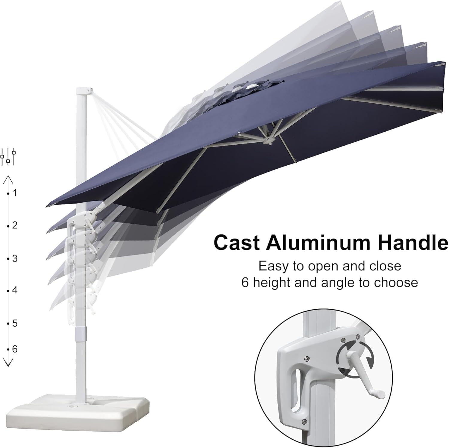 PURPLE LEAF 9 FT White Patio Umbrella With Base Outdoor Cantilever Umbrellas Square Offset Umbrella Windproof with 360° Rotation for Garden Deck Pool, Navy Blue