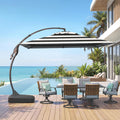 Grand patio 10x10 FT Patio Cantilever Umbrella with Base Outdoor Large Square Tilting Offset Umbrellas for Pool Deck (Black & White, 10x10 FT)
