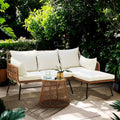 Bezseller 3-Piece Outdoor Patio Furniture Set, L-Shaped Rattan Sectional Sofa with Thick Cushions, Glass Coffee Table – All-Weather Conversation Set for Backyard, Porch, Poolside