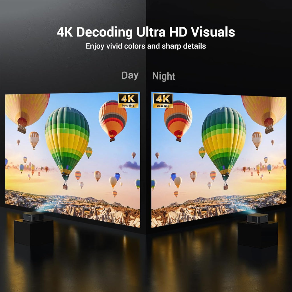 2000 ANSI 4K Decoding Projector with WiFi and Bluetooth, HAPPRUN Movie Home Theater with Auto Focus, 300'' Display for Indoor/Outdoor, Smart Proyector Compatible with Phone/TV Stick/PC/PS5