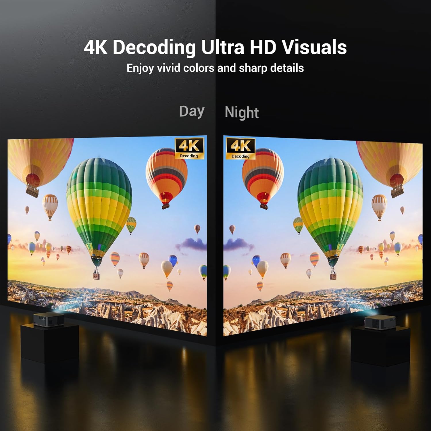 2000 ANSI 4K Decoding Projector with WiFi and Bluetooth, HAPPRUN Movie Home Theater with Auto Focus, 300'' Display for Indoor/Outdoor, Smart Proyector Compatible with Phone/TV Stick/PC/PS5