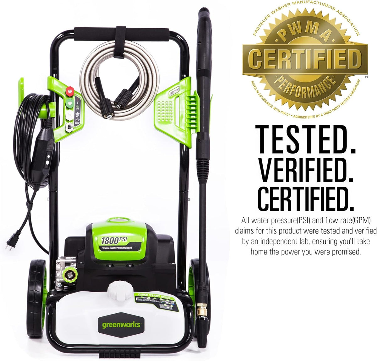 Greenworks 1800 PSI 1.2 GPM Pressure Washer (Open Frame) PWMA Certified