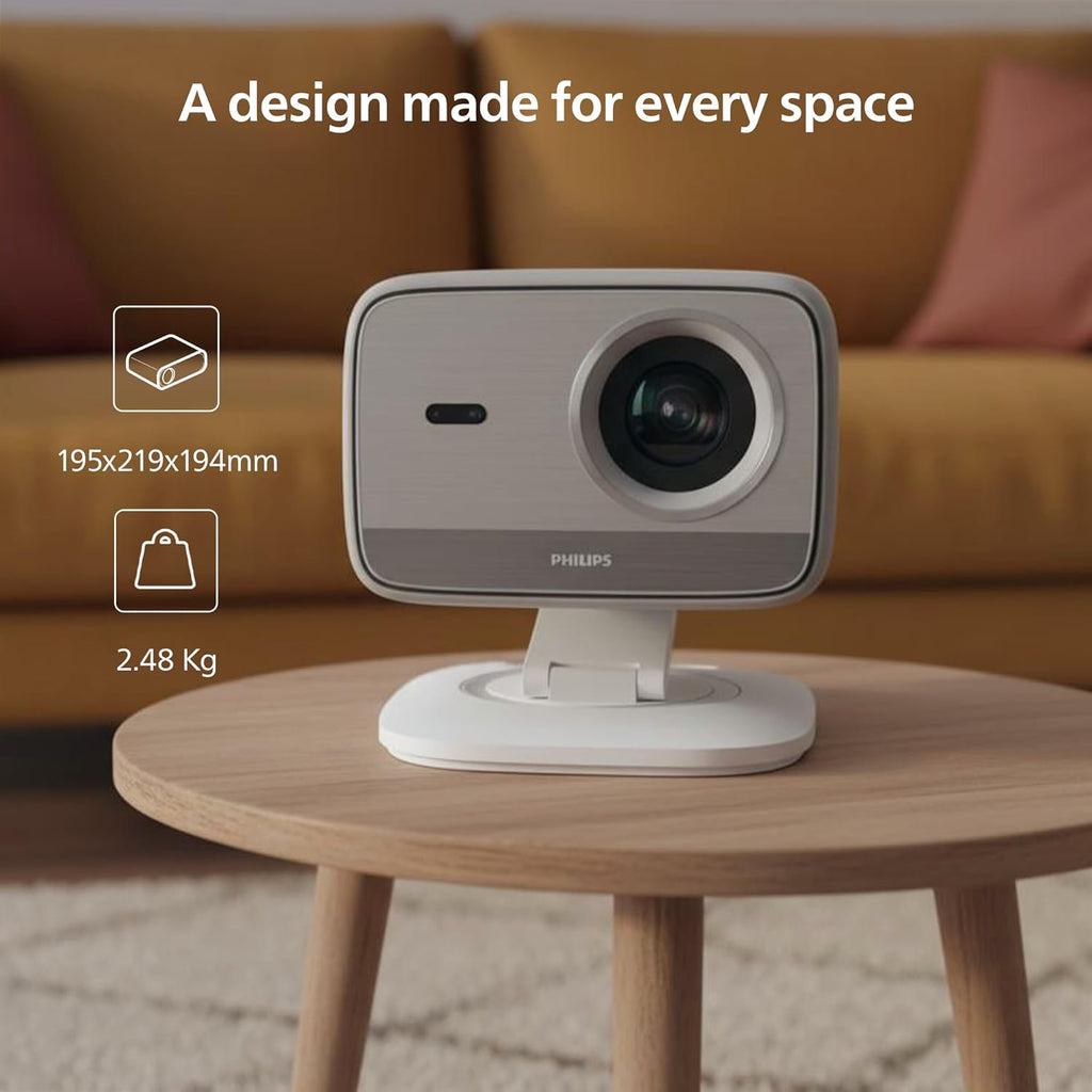Philips Neopix 444, 4K Video Projector, Native Resolution 1080p, 500 ANSI Lumens, 10-watt Stereo Sound, Autofocus, Auto Keystone, HDMI to USB-C Cable Included, White.