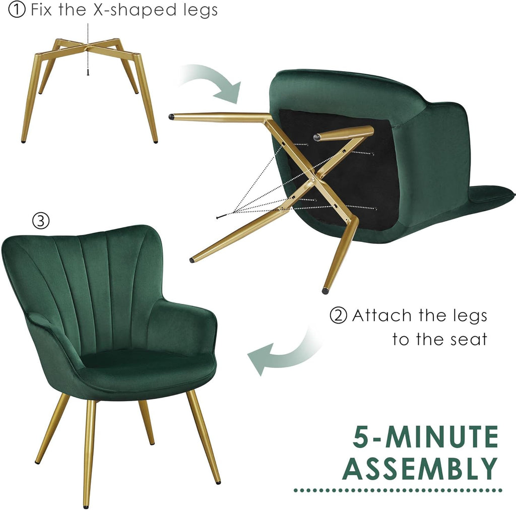 Yaheetech Velvet Accent Chair, Modern Armchair with Wing Side and Metal Legs, Cozy and Soft Padded and High Back for Living Room/Home Office/Bedroom, Set of 2, Green