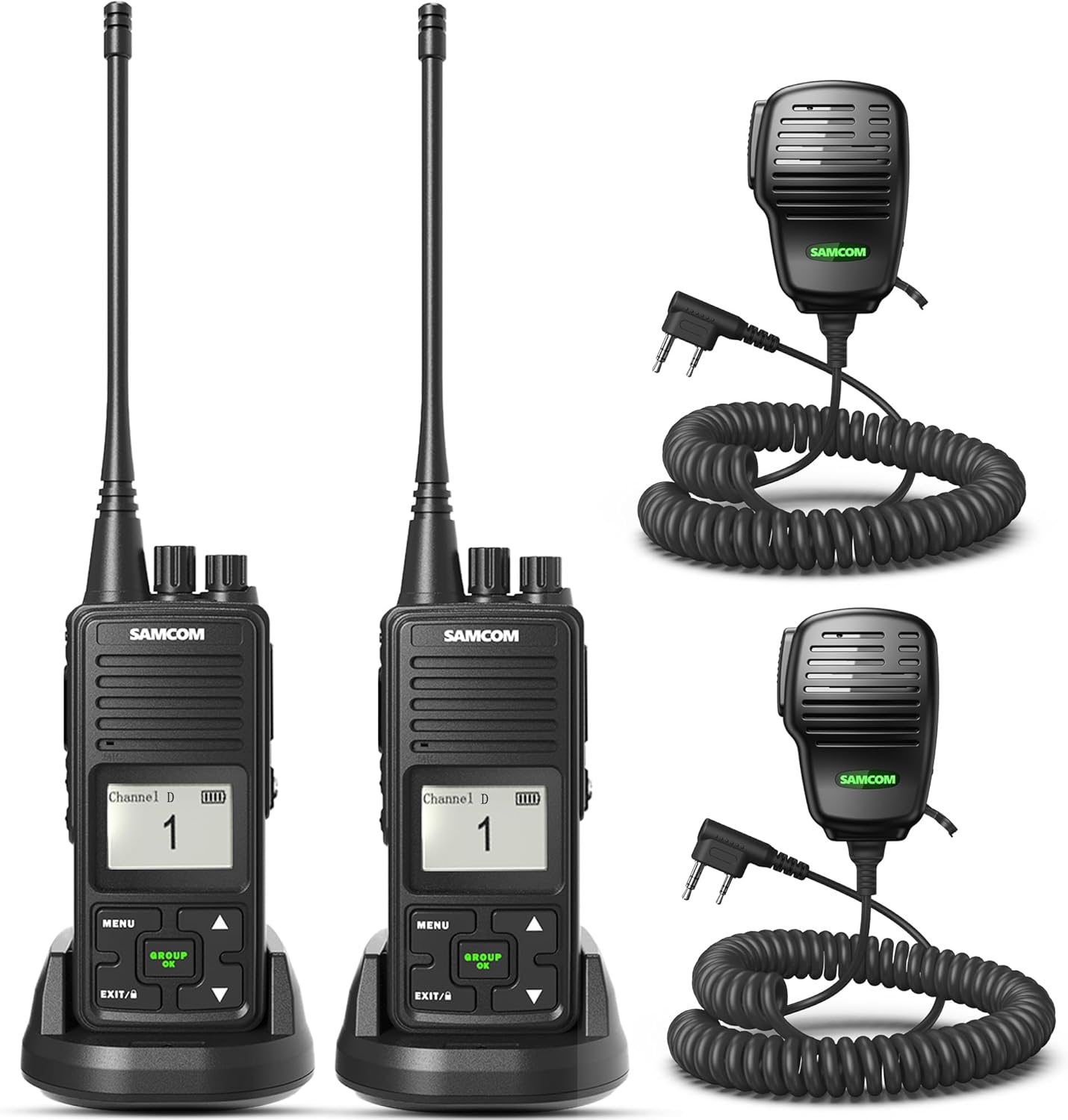 SAMCOM FPCN10A Long Range Two Way Radio with Waterproof Speaker Mic - Heavy Duty Walkie Talkies, 20 Channels UHF Radios, 3000mAh Battery for Construction Site, School Security & Warehouse(2-Pack)