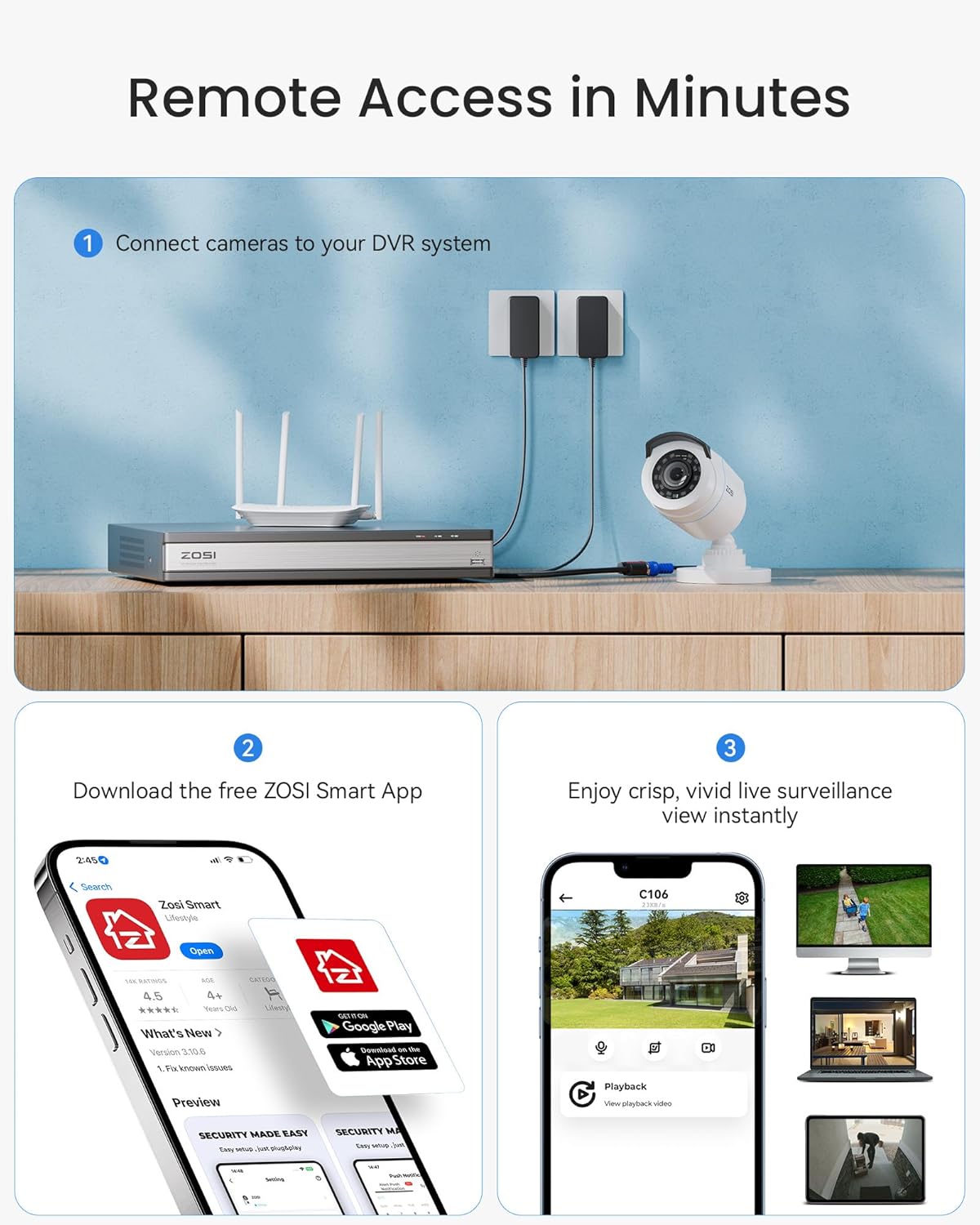 ZOSI H.265+ 16CH Security Camera System with AI Human Vehicle Detection, 16CH DVR with 4TB HDD for 7/24 Record, 16 x 1080p CCTV Camera Outdoor Indoor with 80ft Night Vision, 90°Wide Angle