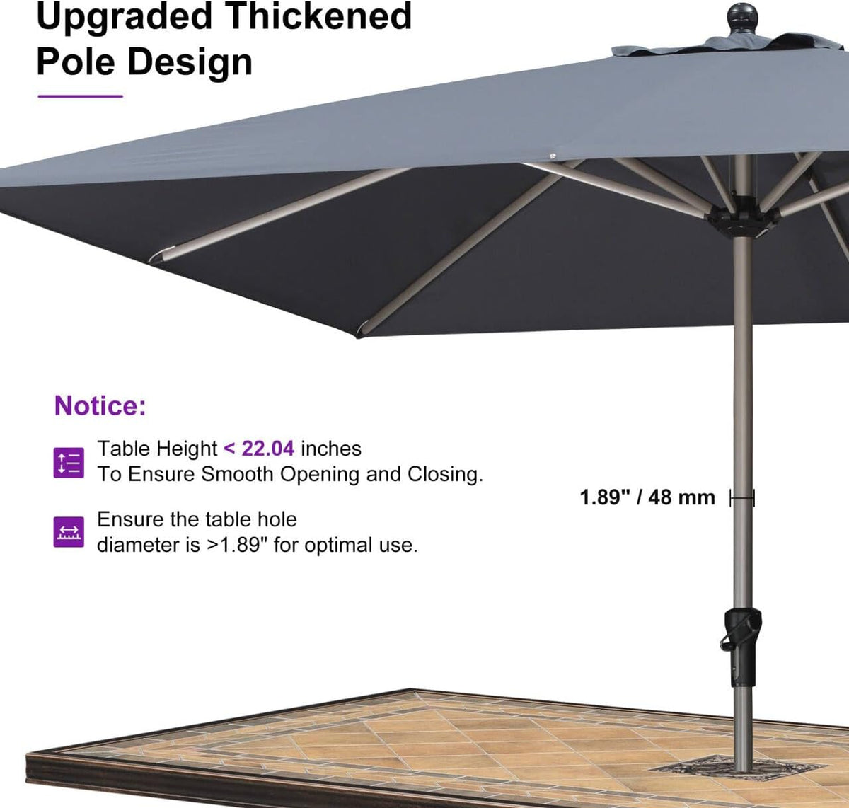 PURPLE LEAF 10' x 10' Square Patio Umbrella, Alumimum Outdoor Market Umbrella with 3 Year Fade Resistant, Pool Umbrella for Deck Garden, Patio, or Poolside, Lawn