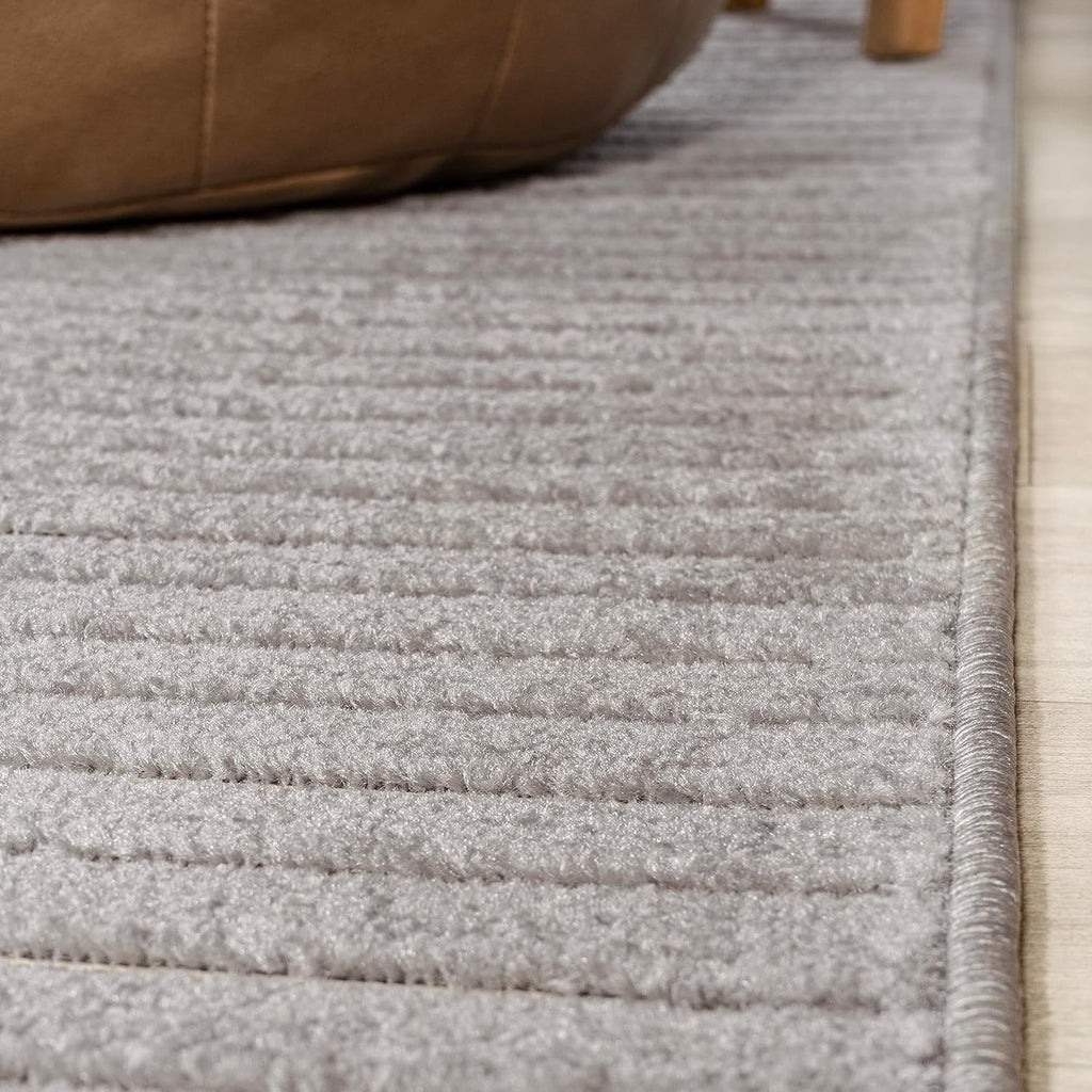 JONATHAN Y Hallie High-Low Curve Gray/Ivory 8x8 Square Indoor/Outdoor Area Rug, Minimalist, Pet Friendly, Non-Shedding, Stain Resistant, Hose-Washable for Backyard, Patio, Porch (SCN100A-8SQ)