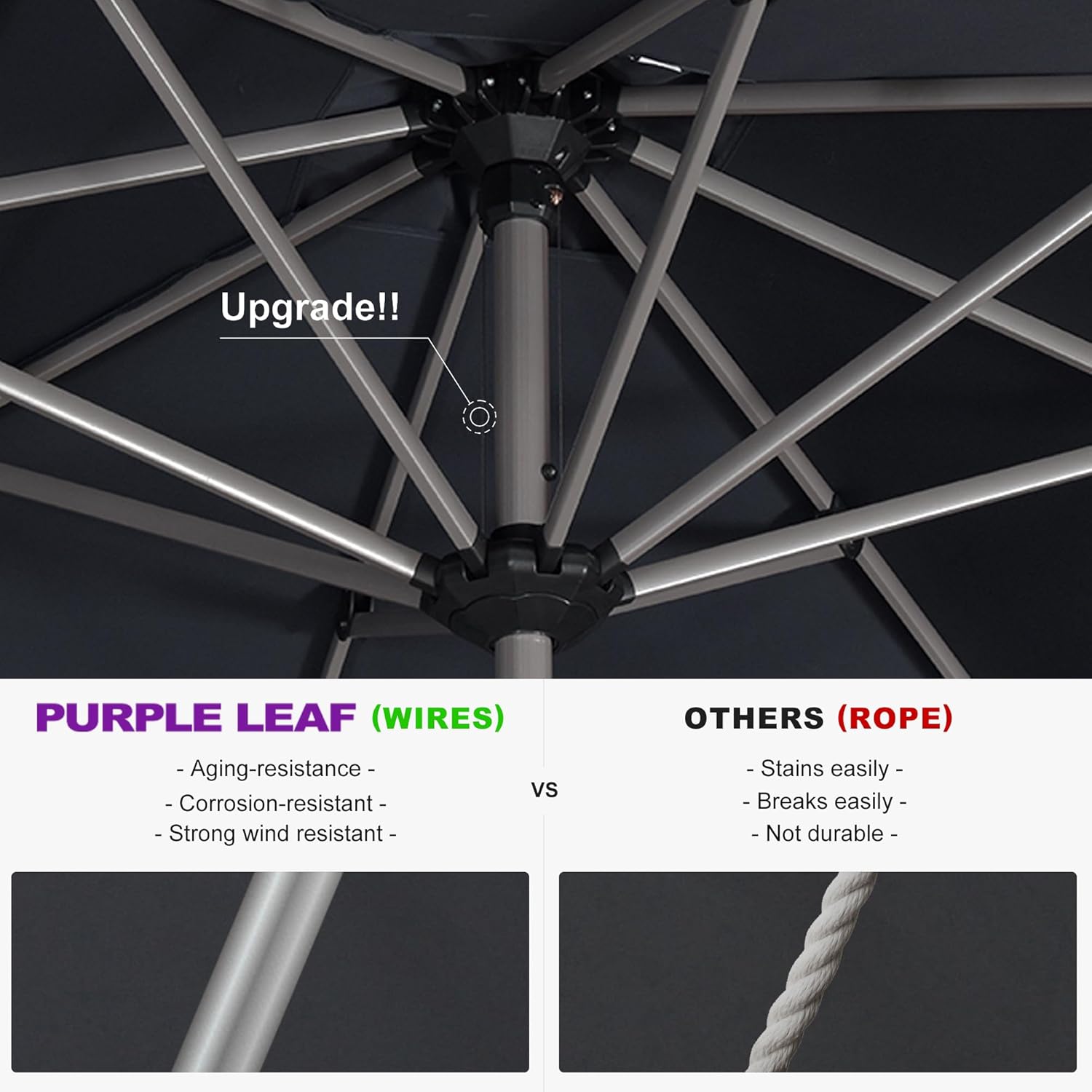 PURPLE LEAF 10' x 10' Square Patio Umbrella, Alumimum Outdoor Market Umbrella with 3 Year Fade Resistant, Pool Umbrella for Deck Garden, Patio, or Poolside, Lawn