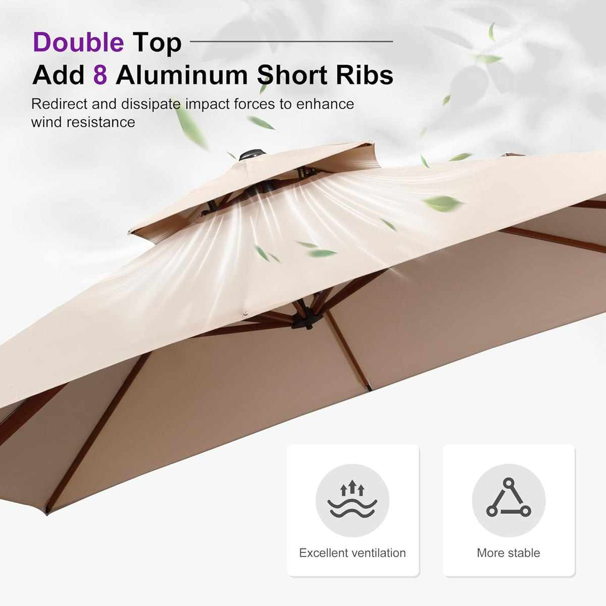 PURPLE LEAF 10ft Patio Umbrella with Base Outdoor Square Umbrella Large Cantilever Umbrellas Windproof Offset Heavy Duty Sun Umbrellas for Garden Deck Pool Patio, Beige