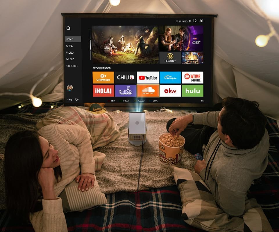 HP MC400 Mini Portable Smart Projector with WiFi and Bluetooth, Short Throw 4K Support & 1080P, Wireless Screen Mirroring, Built-in App & Speaker, USB-C Powered for Home Theater and Outdoor Movies