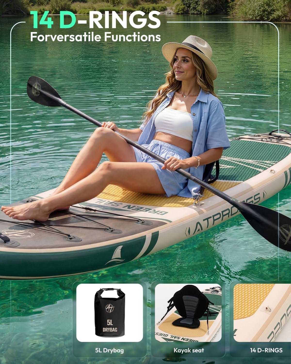 10'6''x33''Inflatable Stand Up Paddle Board, 400lbs Extra Wide Blow Up Paddle Board with Kayak Seat, Premium SUP Accessories Kit & Backpack, Non-Slip Stable Deck Boat for Yoga Fishing Surf