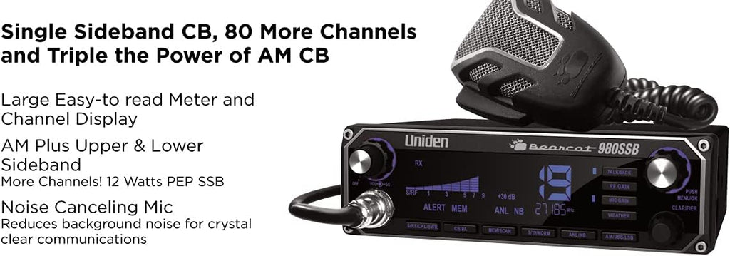 Uniden BEARCAT 980 40- Channel SSB CB Radio with Sideband NOAA WeatherBand,7- Color Digital Display PA/CB Switch and Noise Cancelling Mic, Wireless Mic Compatible