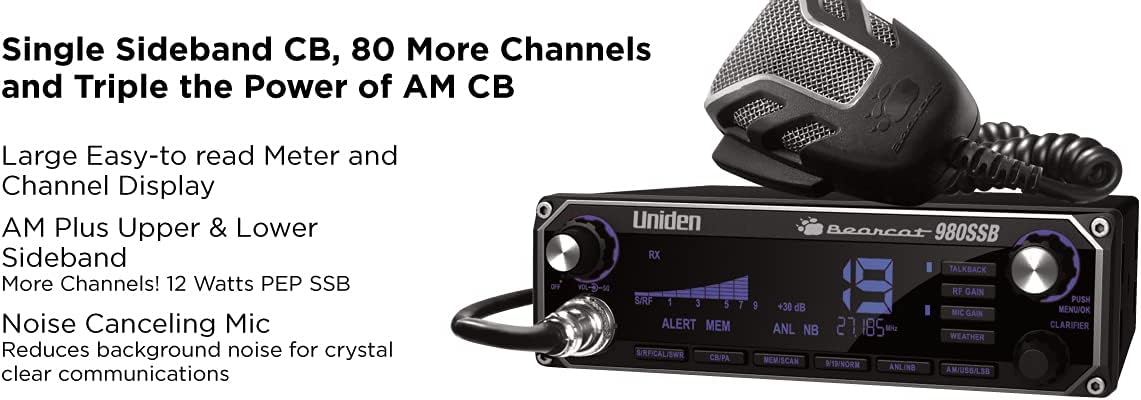 Uniden BEARCAT 980 40- Channel SSB CB Radio with Sideband NOAA WeatherBand,7- Color Digital Display PA/CB Switch and Noise Cancelling Mic, Wireless Mic Compatible