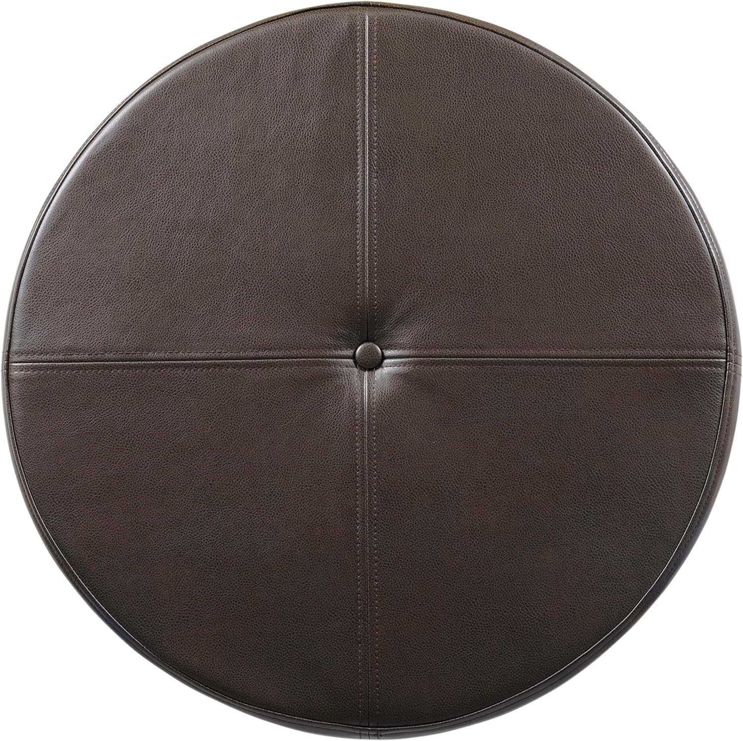 HomePop Round Leatherette Storage Ottoman with Lid, Chocolate Brown Large