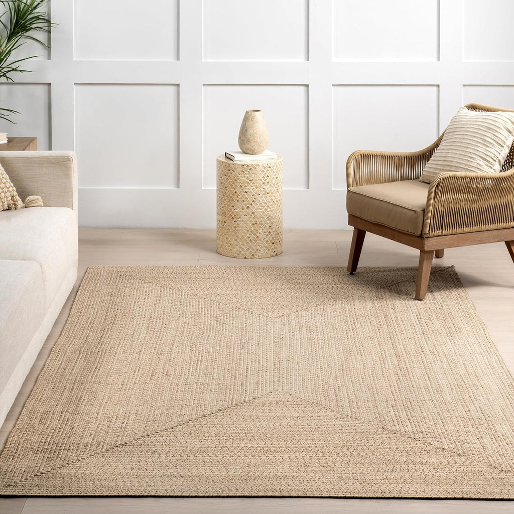 nuLOOM 5' x 8' Solid Hand Braided Indoor/Outdoor Area Rug, Pet-Friendly, High Traffic, Weather Resistant, for Patio, Balcony, Bedroom, Living Room, Dining Room, Wynn Tan