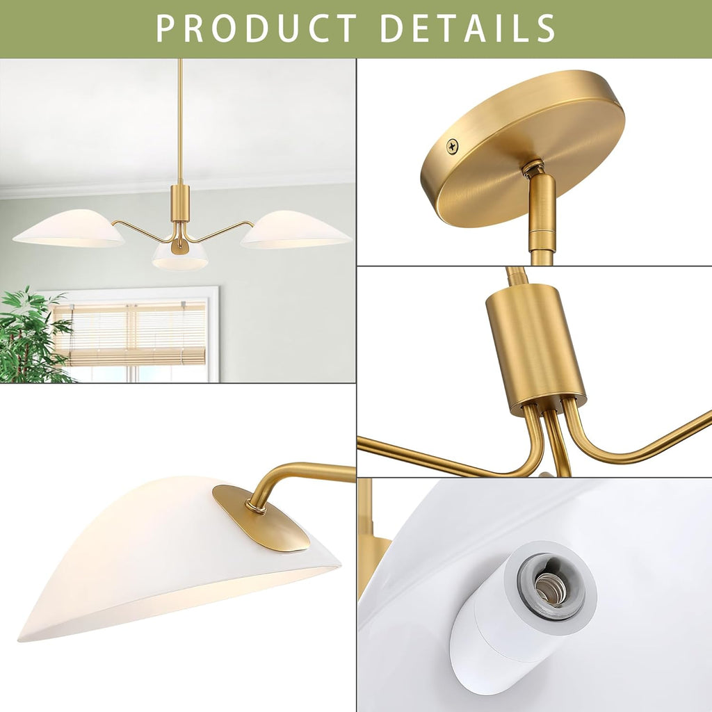 MEXO Modern Glass Chandeliers, Sputnik Chandelier Gold Pendant Lighting Fixture Glass Shade Ceiling Light for Dining Room Kitchen Island