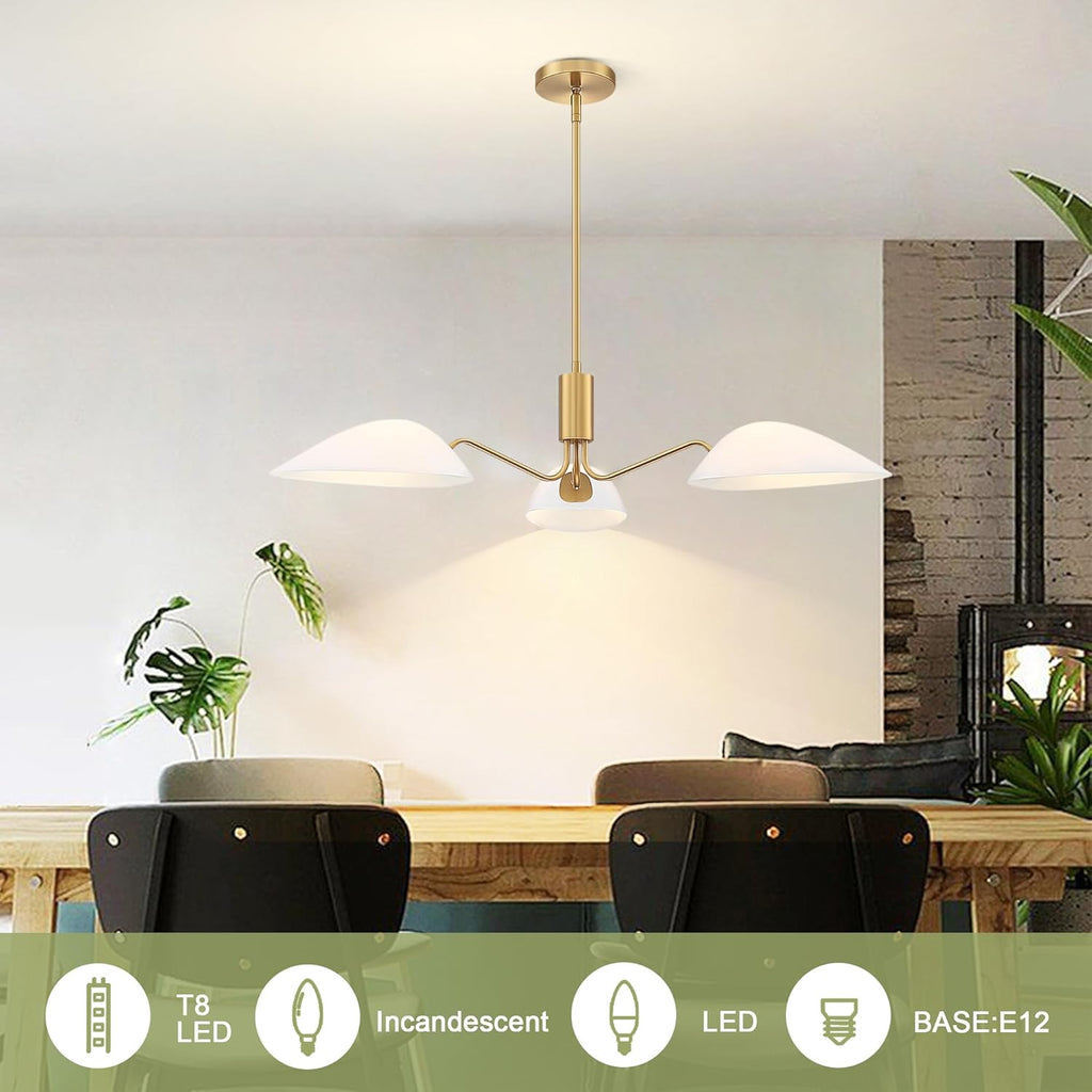 MEXO Modern Glass Chandeliers, Sputnik Chandelier Gold Pendant Lighting Fixture Glass Shade Ceiling Light for Dining Room Kitchen Island