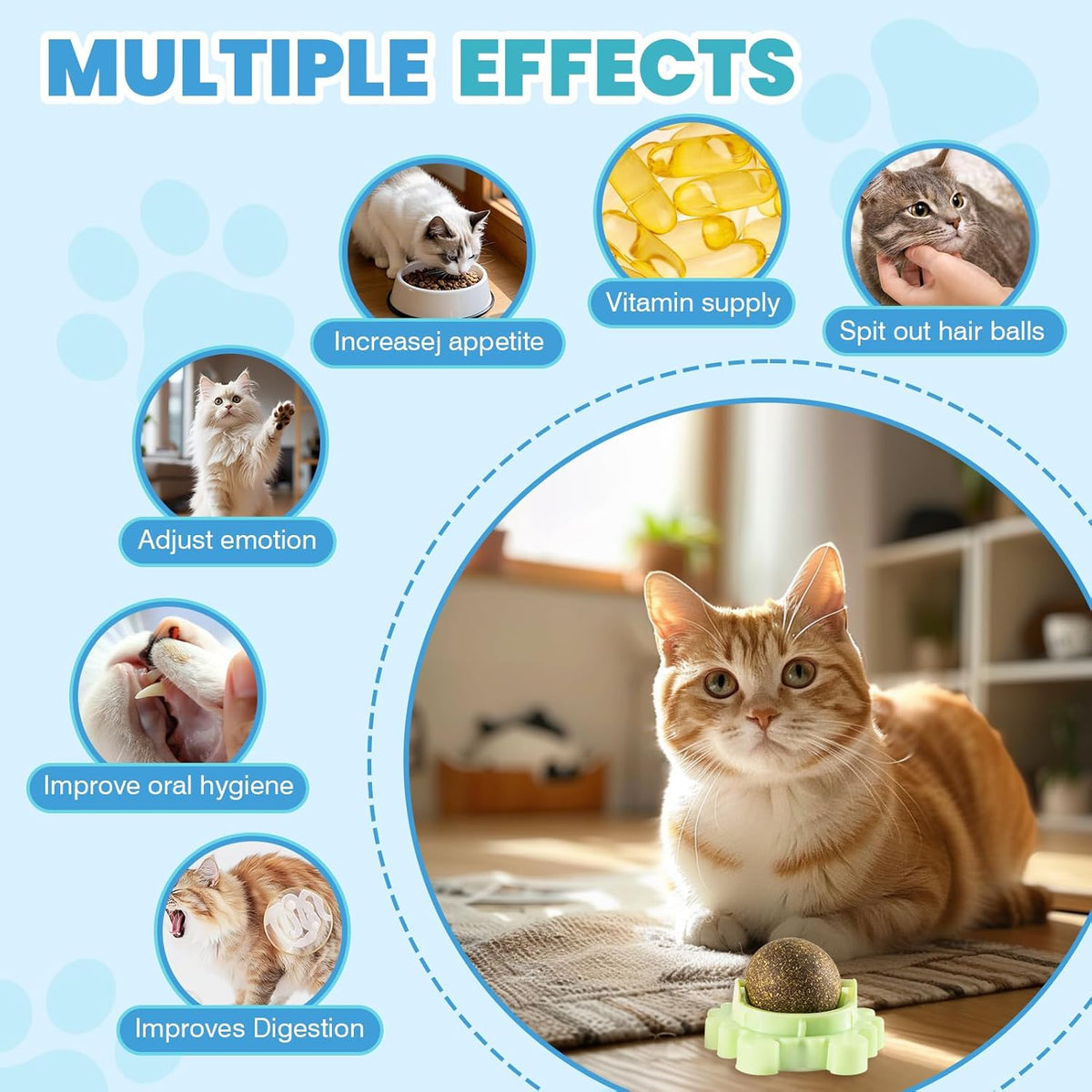 4-Pack Catnip Rollerball Wall Catnip Balls for Cats Wall Cat Mint Ball Help Cats Regulate Their Mood and Clean The Mouth