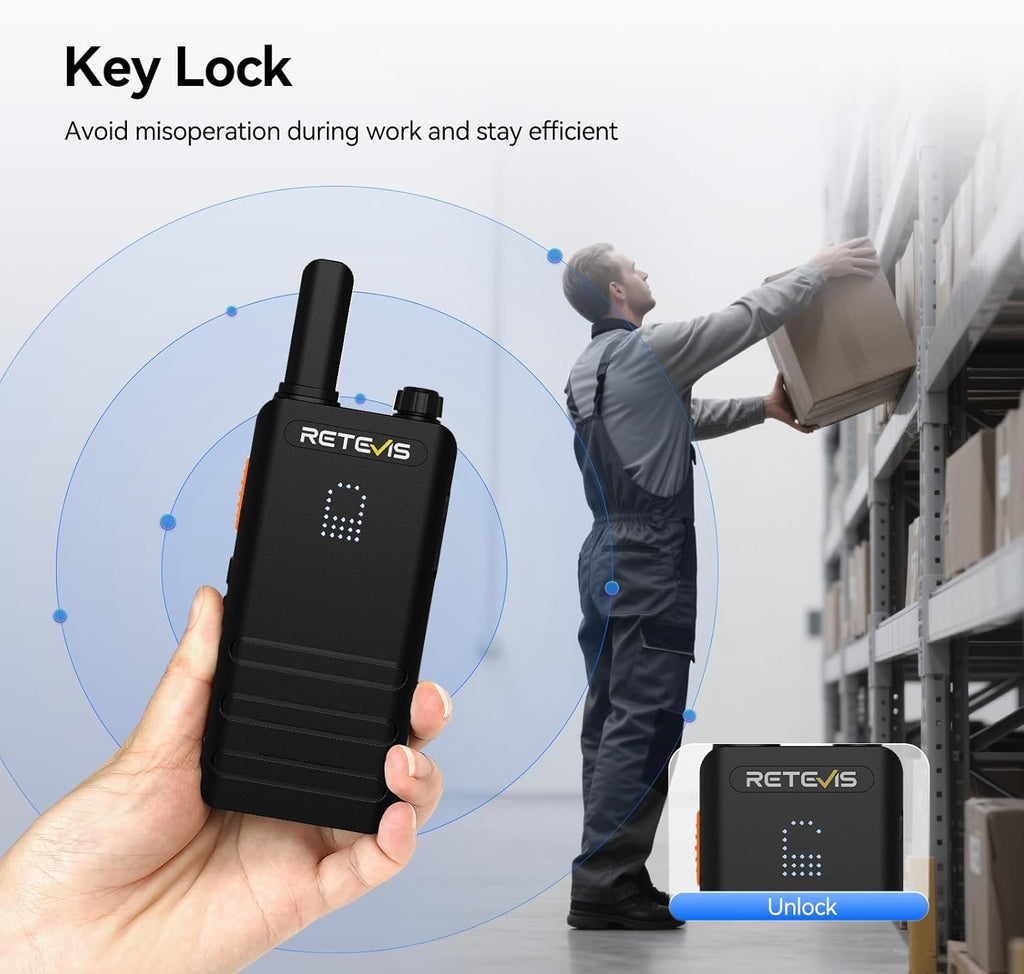 (3nd Gen RT22) Retevis B3H Walkie Talkies for Adults-Ultra Slim, with Earpiece, 6 Way Multi Unit Charger, 1620 mAh, LED Display, Business Portable FRS Two-Way Radios for Retail Store (6 Pack)