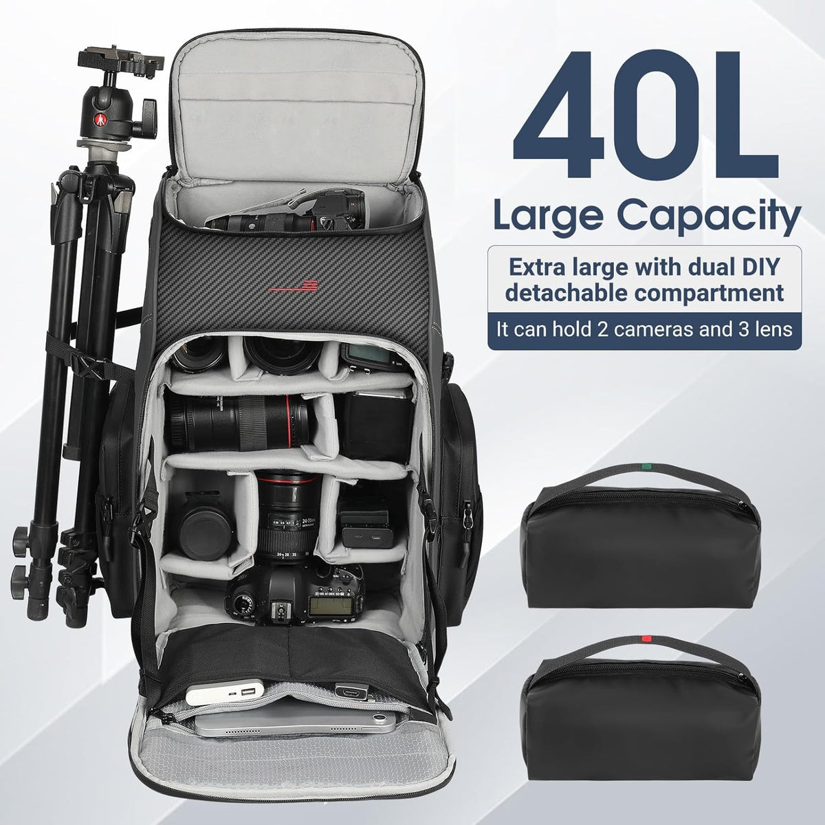 STARTRC VCR Camera Backpack Professional Bag 40L DSLR/SLR Mirrorless Travel Case Photography Tactical Compartment for Canon/Nikon/Sony Camera Holder Tripod Lens Laptop (Only Backpack)