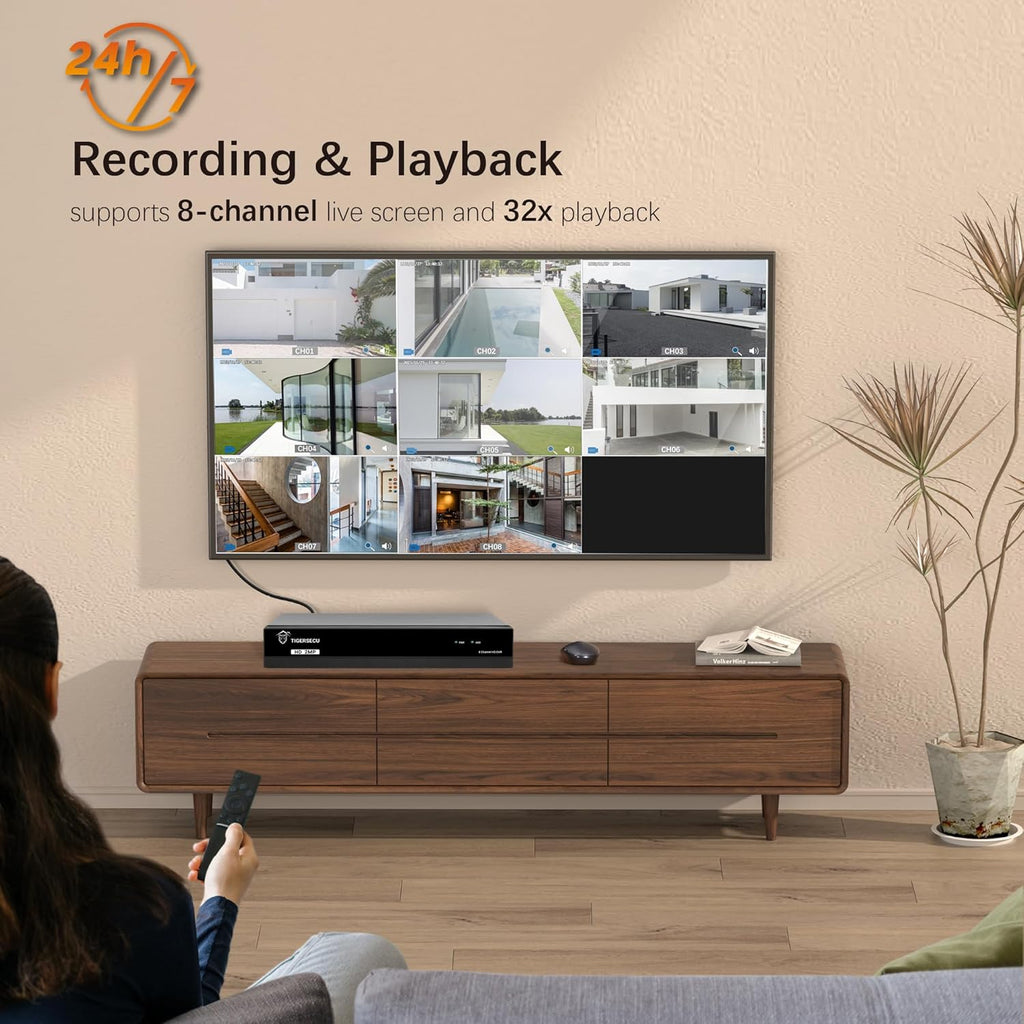 TIGERSECU Super HD 1080P 8 Channel DVR Security Recorder with 2TB Hard Drive, Hybrid 6-in-1 CCTV DVR Recorder Compatible with 2MP and 5MP TVI, AHD, CVI, CVBS, RS485 PTZ and IP Security Cameras
