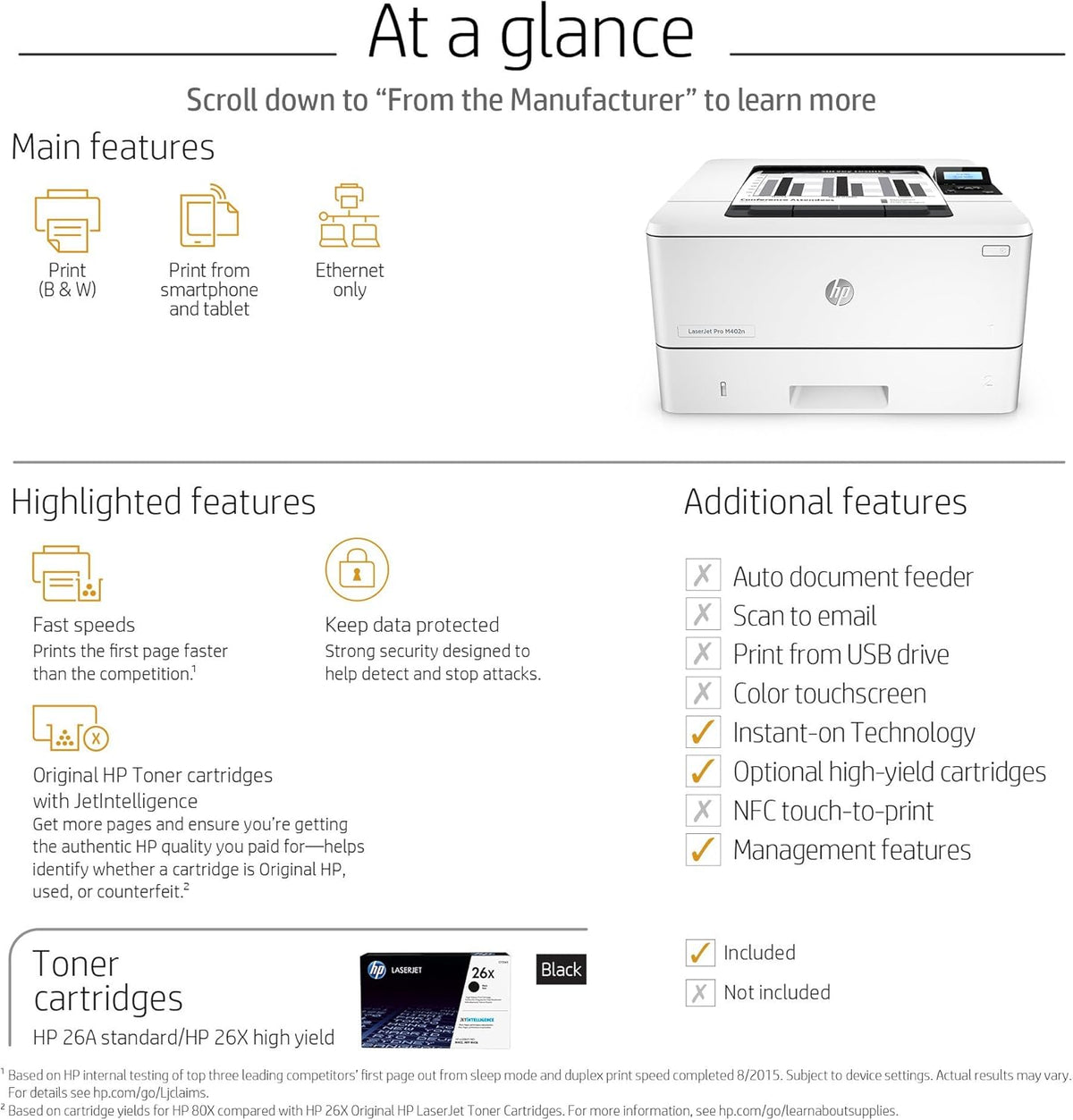 HP Laserjet Pro M402n Monochrome Printer, (C5F93A) (Renewed)