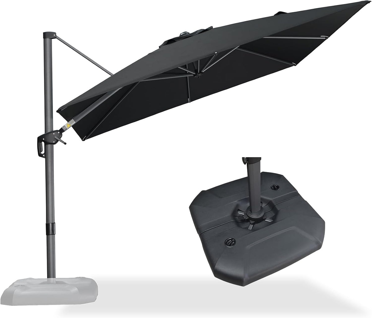 PURPLE LEAF 9 Feet Square Cantilever Umbrella Patio Umbrella with Base Outdoor Umbrella Aluminum Offset with 360-degree Rotation for Garden Deck Pool Patio Black