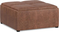SIMPLIHOME Avalon Wide Contemporary Square Coffee Table Storage Ottoman, Distressed Umber Brown, Table Ottoman