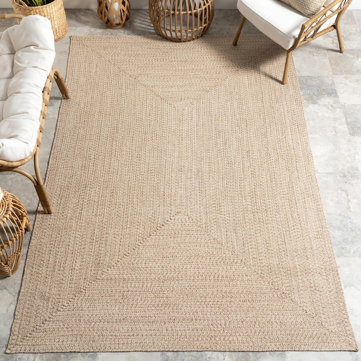 nuLOOM 5' x 8' Solid Hand Braided Indoor/Outdoor Area Rug, Pet-Friendly, High Traffic, Weather Resistant, for Patio, Balcony, Bedroom, Living Room, Dining Room, Wynn Tan
