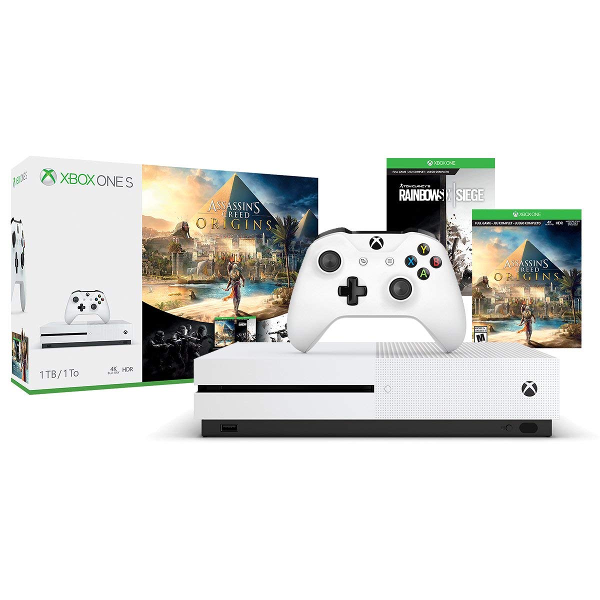 Xbox One S 1TB Console - Assassin's Creed Origins Bonus Bundle Discontinued (Renewed)
