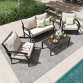4 Piece Outdoor Patio Furniture Set, Oversized Metal Conversation Set with High Back & Deep Seating, Water-Repellent Cushions, Coffee Table for Porch, Deck, Backyard, Beige