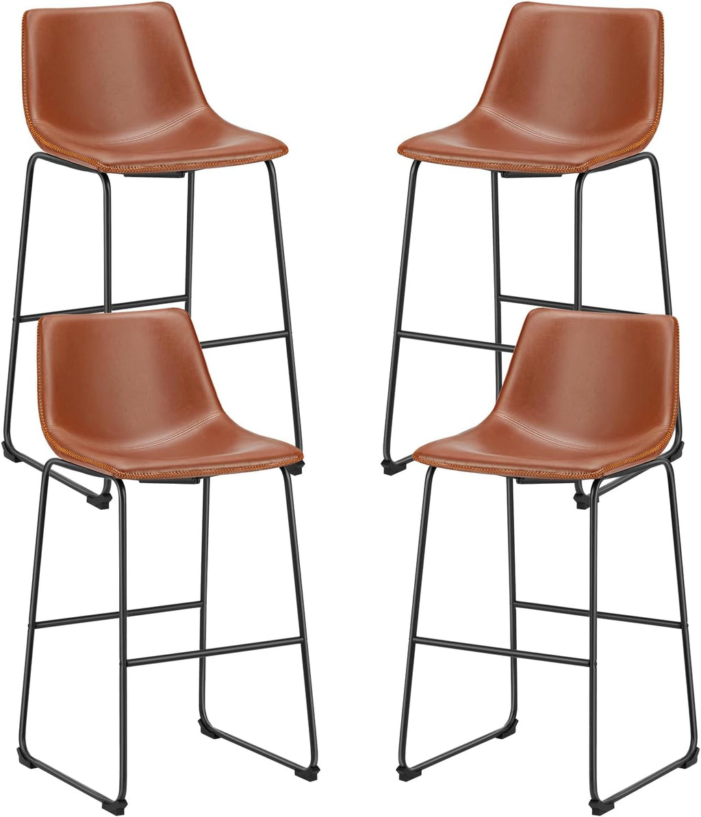 DUMOS Counter Height Bar Stools Set of 4, 30 inch Height Stool Faux Leather Barstools with Back, Armless Kitchen Island Countertop Comfortable Modern Chairs with Metal Legs, Warm Brown