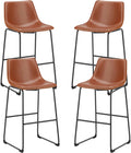 DUMOS Counter Height Bar Stools Set of 4, 30 inch Height Stool Faux Leather Barstools with Back, Armless Kitchen Island Countertop Comfortable Modern Chairs with Metal Legs, Warm Brown