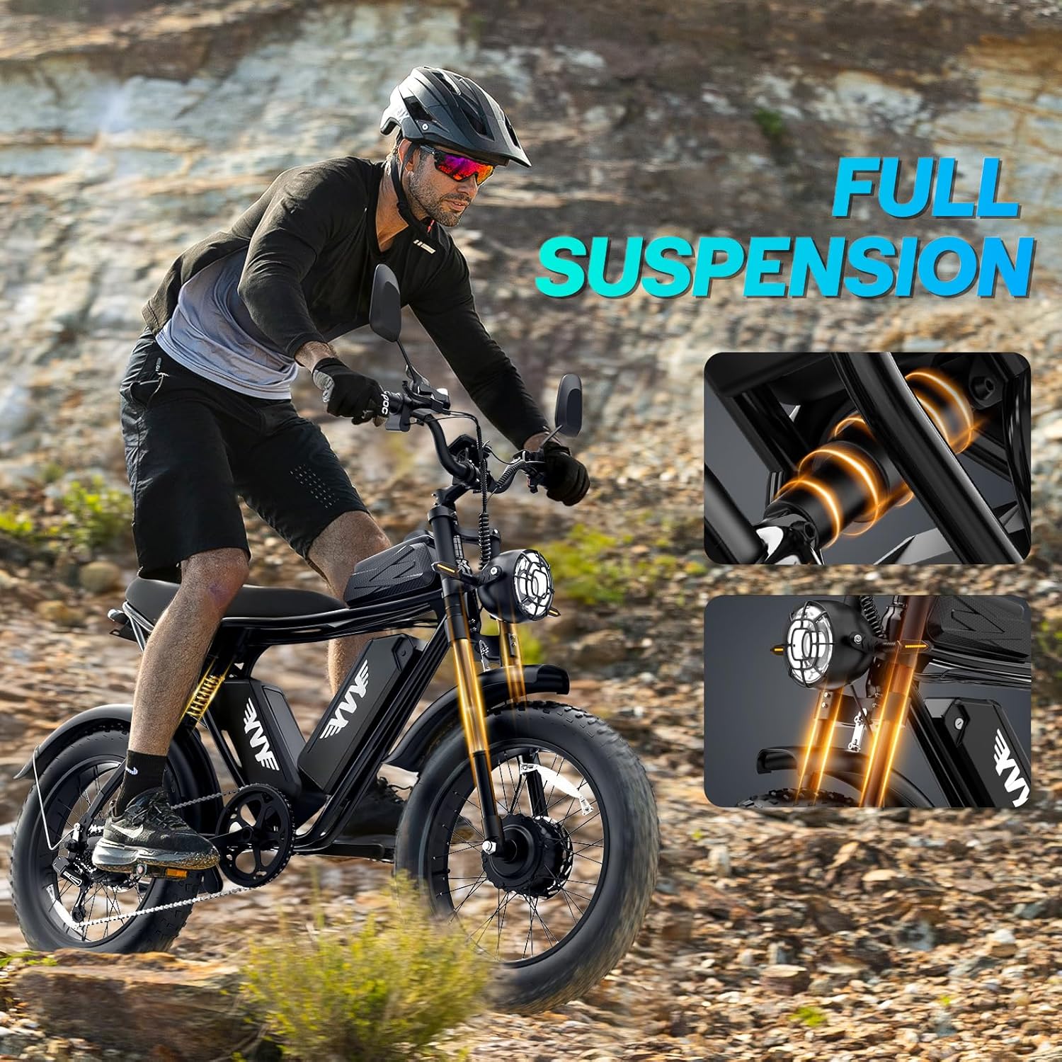 YVY 1500W Peak Electric Bike for Adults, 35MPH Top Speed 48V 20Ah Battery eBike, UL2849 Certified Mountain e-Bike for Hill Climbing, 20" Fat Tire All-Terrain, Full Suspension