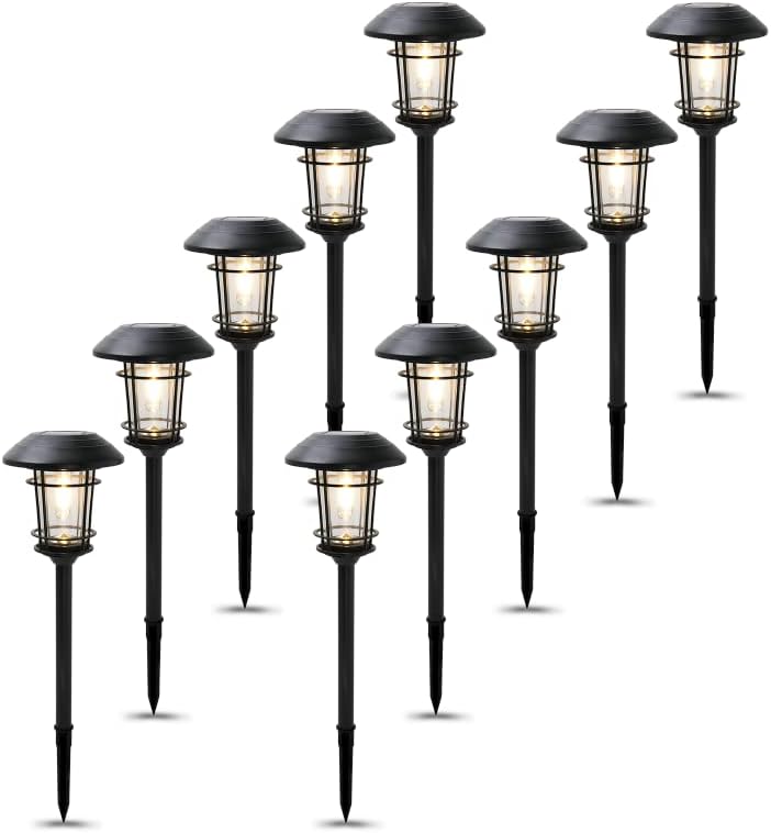 Grand patio Solar Outdoor Lights, 10 Pack, Glass Light Metal Pathway Light, Waterproof Landscape Lighting, Automatic Dusk and Dawn Sensor (Slate Gray)