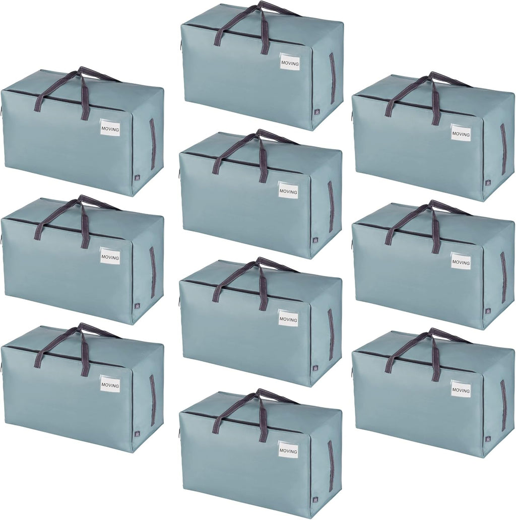 VENO 10 Pack Extra Large Heavy Duty Moving Bags with Wide Opening & Reinforced Handles, Reusable Storage Tote Bags with Strong Zippers for Clothes, College Dorm Essentials & Moving Supplies