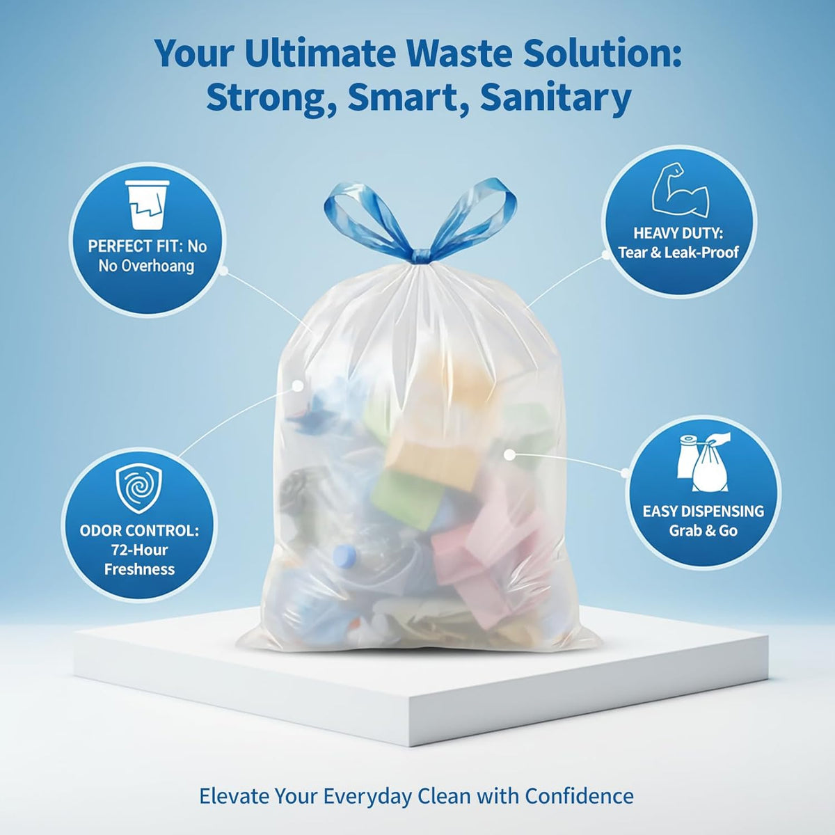 21 Gallon Trash Bags Drawstring 120 Count, 1.7 Mil White Garbage Bags Unscented,Easy-Dispense Roll for Kitchen & Household Use, Code G,79.5 L