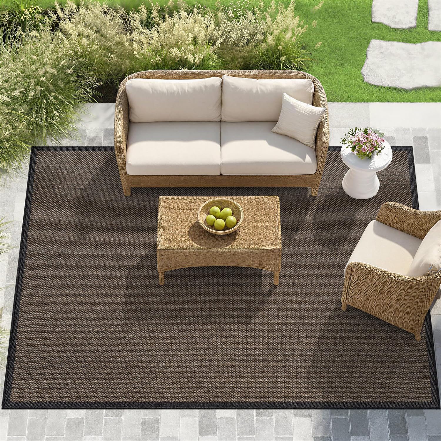 Rugshop Diamond Grid Indoor Outdoor Flat Woven Area Rug,Natural Jute-Style, Easy-Care Patio Rug for Backyard Porch Deck Balcony, 9' x 12' Dark Gray/Natural