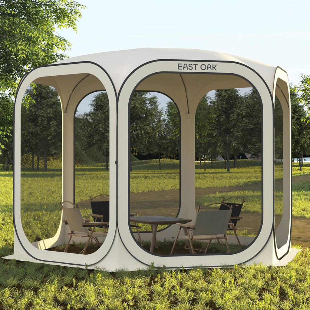 East Oak Pop up Screen Tent with Mosquito Netting, Portable Screen House Canopy Shelter, 10 x 10 FT Instant Screen Gazebo & UPF 50+ UV Protection for Patio, Backyard, Deck & Outdoor Activities, Beige