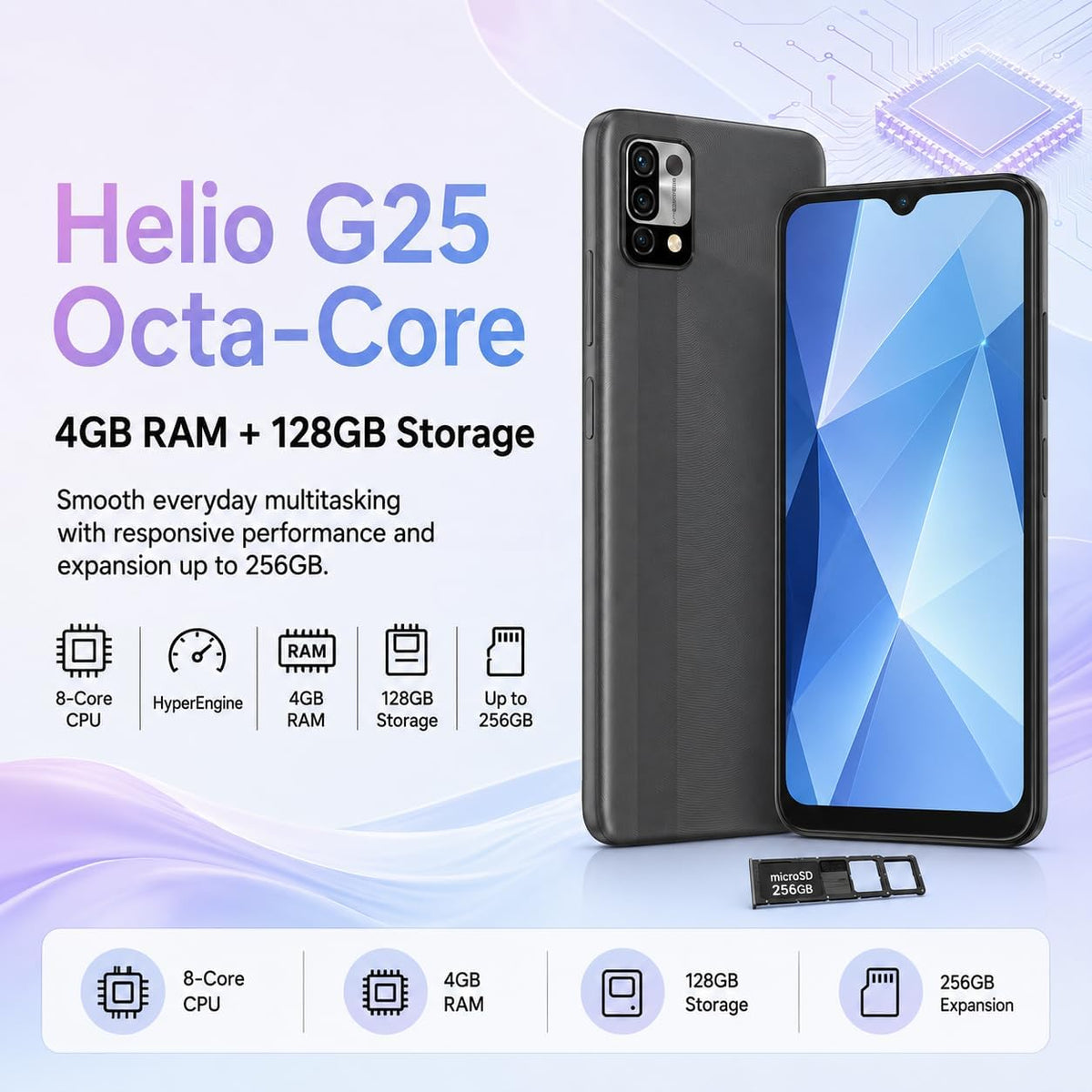 UMIDIGI Unlocked Cell Phone, Power 5 Smartphone 4+128GB, Helio G25 Octa-Core 6150mAh, 6.53 HD Display Phones with 16MP+8MP Camera, 4G Dual SIM, Infrared Thermometer and Fingerprint&AI Face Unlock