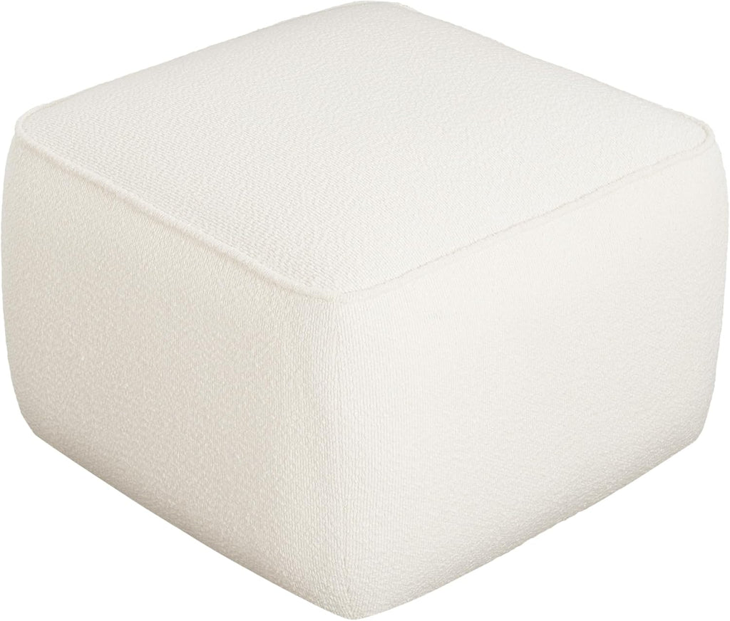 Christopher Knight Home Isa Boucle Pouf Ottoman Foot Rest, Square Fabric Pouffe Ottoman Footstool, Living Room Sofa Couch Extra Seat, Modern Coffee Table for Home Office Bedroom Home Décor, White