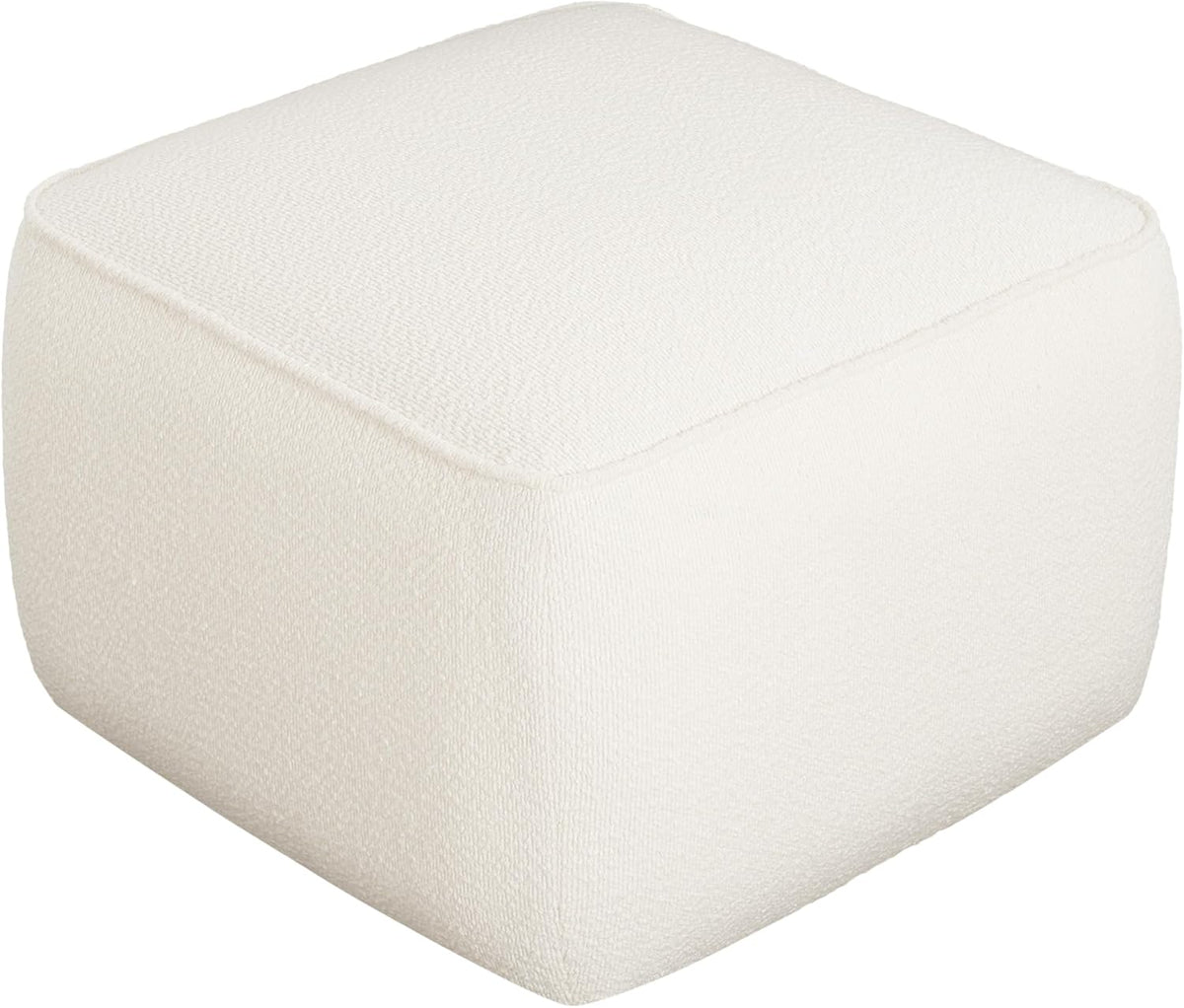 Christopher Knight Home Isa Boucle Pouf Ottoman Foot Rest, Square Fabric Pouffe Ottoman Footstool, Living Room Sofa Couch Extra Seat, Modern Coffee Table for Home Office Bedroom Home Décor, White