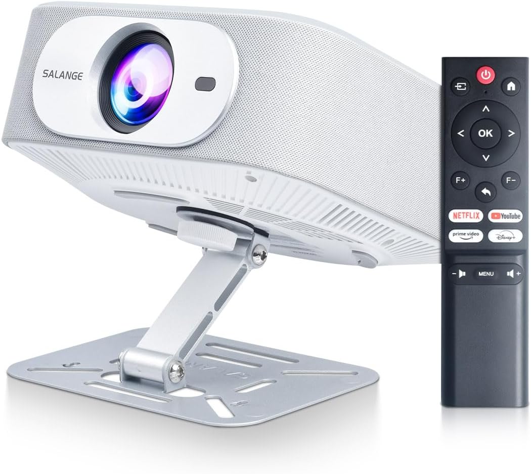 Smart Projector with Built in Apps, Mini Projectors 4K, Wifi and Bluetooth, FHD 1080P Outdoor Movies Proyector Compatible with Netflix, YouTube, PrimeVideo, Auto Keystone/Electric Focus (White)