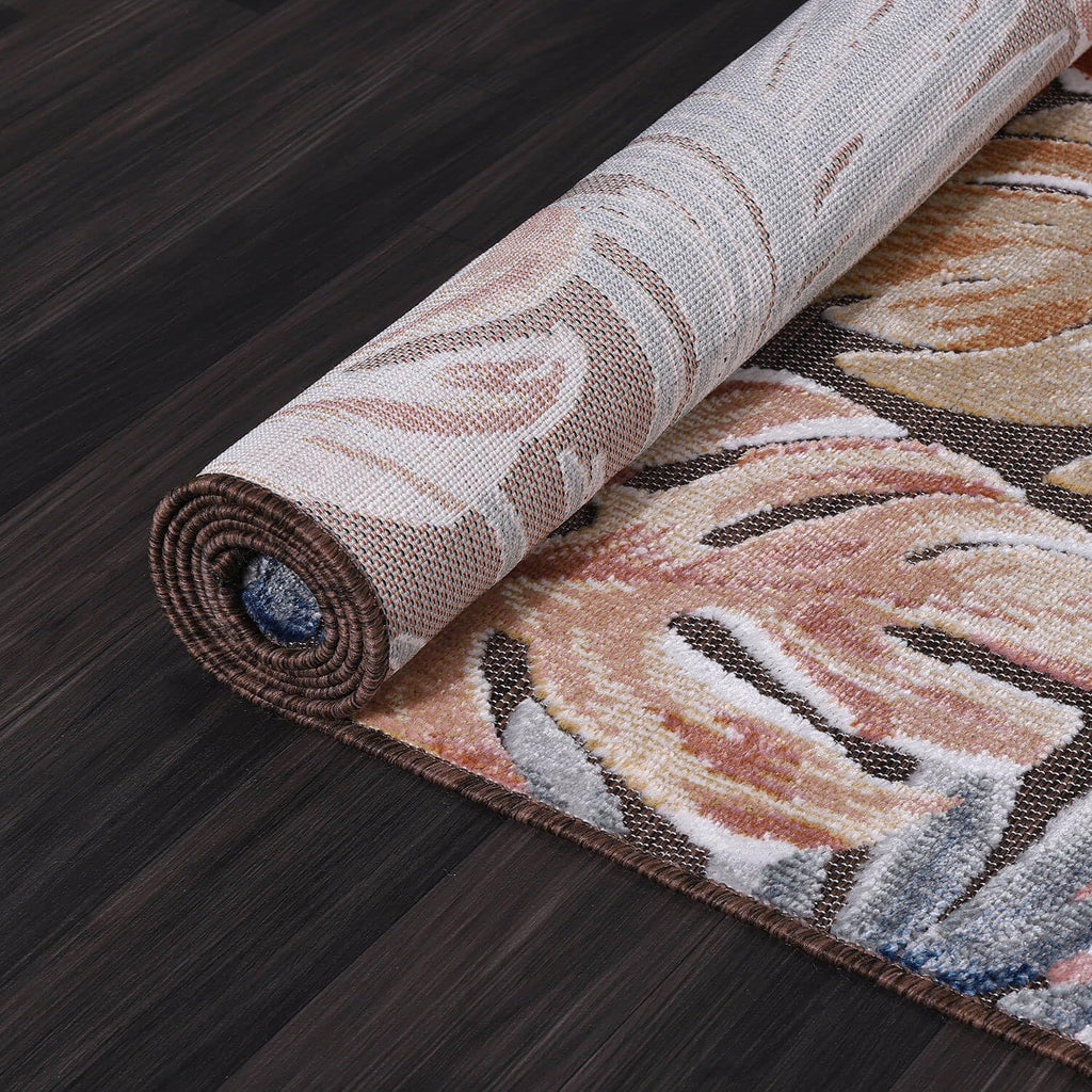 CAMILSON Indoor Outdoor Rug, Brown 6'x9' Leaf Tropical Botanical Area Rugs for Indoor and Outdoor patios, Easy-Cleaning Non-Shedding Living Room, Garden and Kitchen Washable Outside Carpet (6x9)