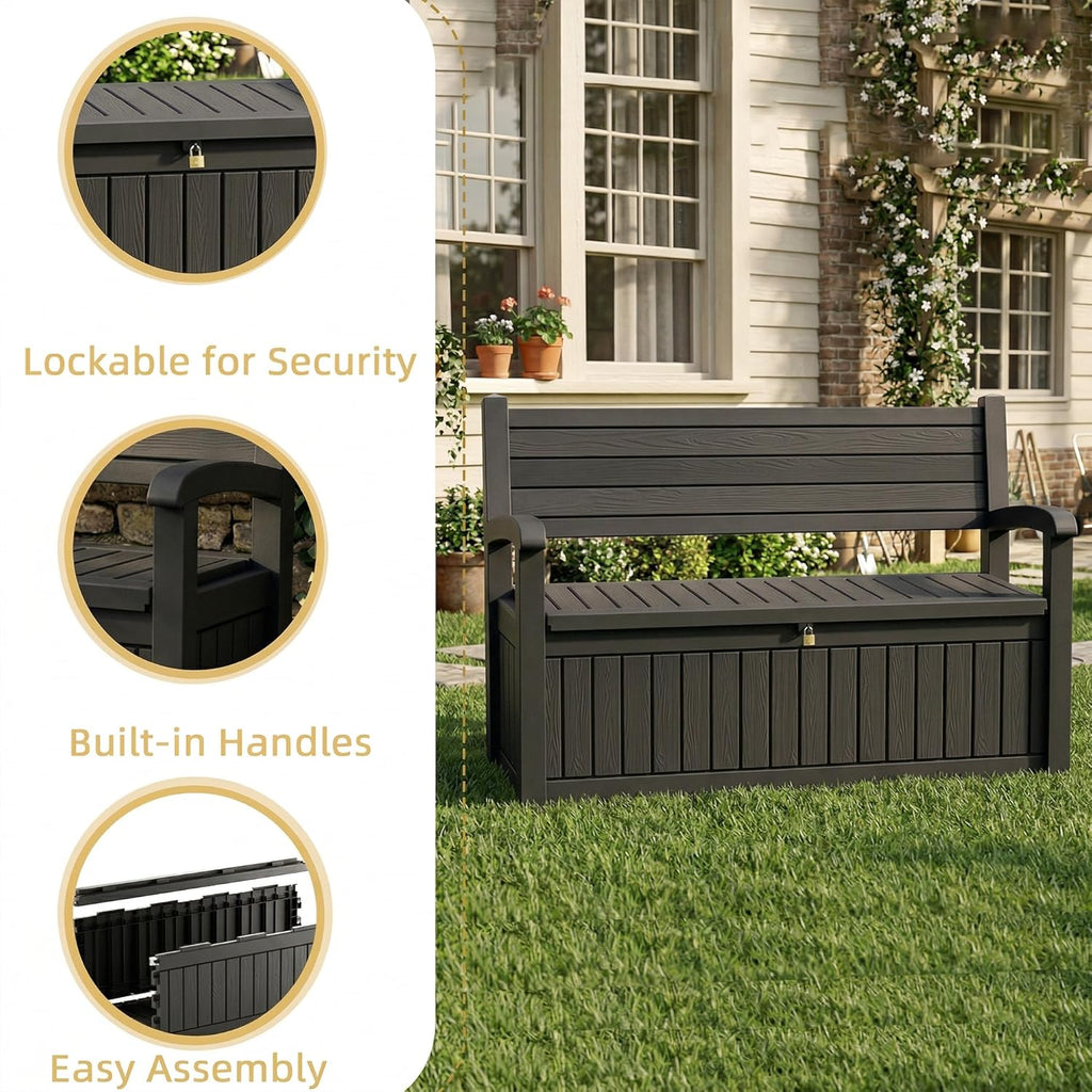 EFU Outdoor Storage Bench, Outdoor Bench with Storage, 80 Gallon Heavy-Duty&Waterproof Lockable Storage Bench Outdoor for Patio, Garden, Porch (Black)