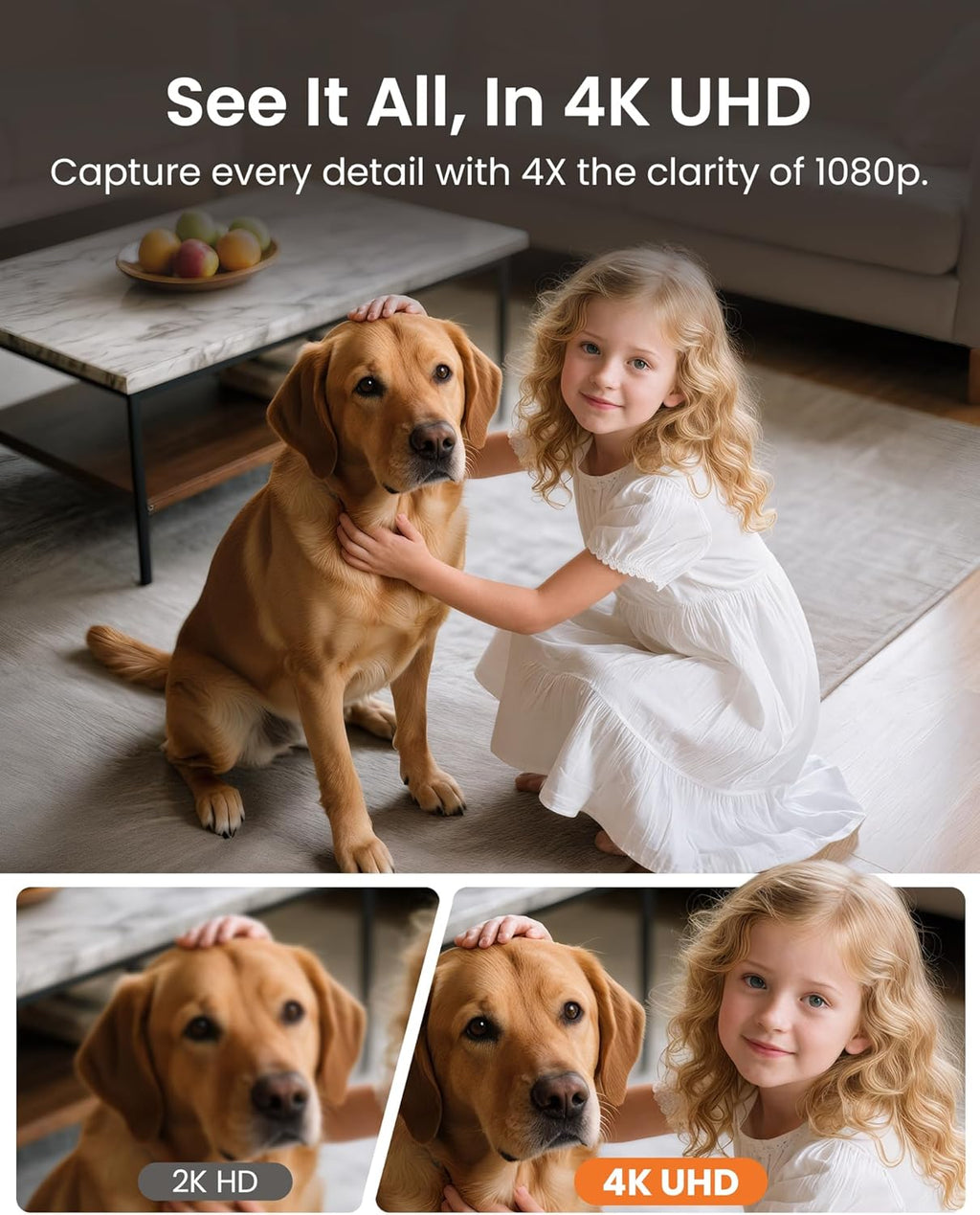 Anlapus A50 4K Pan/Tilt Home Indoor Security Camera, Plug-in WiFi Pet/Baby Monitor with One-Touch Call, AI Human/Pet/Face Tracking, 2.4/5 GHz, Two-Way Talk, Night Vision, 64G Memory Card Storage