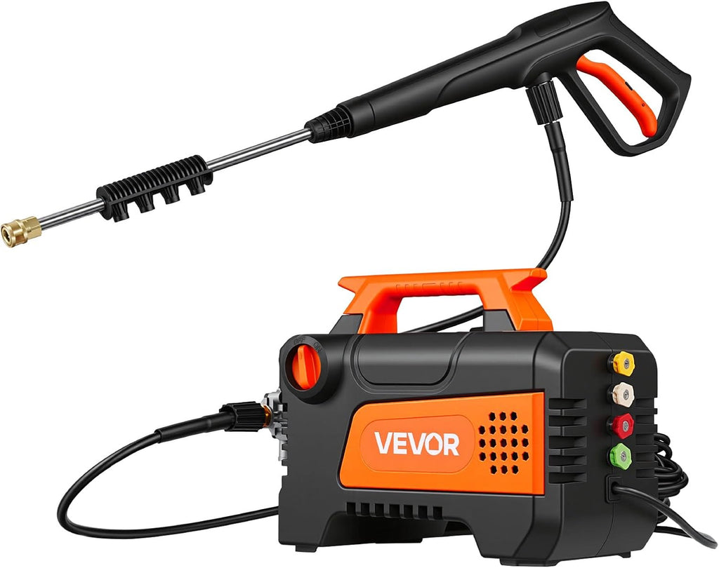 VEVOR Electric Pressure Washer, 1958 Max PSI 2.5 Max GPM, Portable Power Washer with 4 Nozzles, Metal Extension Wand, Commercial-Grade 5-Piston Plunger Pump, High Pressure for Cars,Driveways,Patios